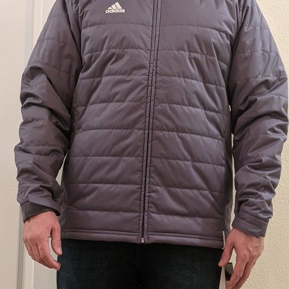 Adidas Sl transition jacket men's size medium gray puffer zips up onix coat - Picture 9 of 14